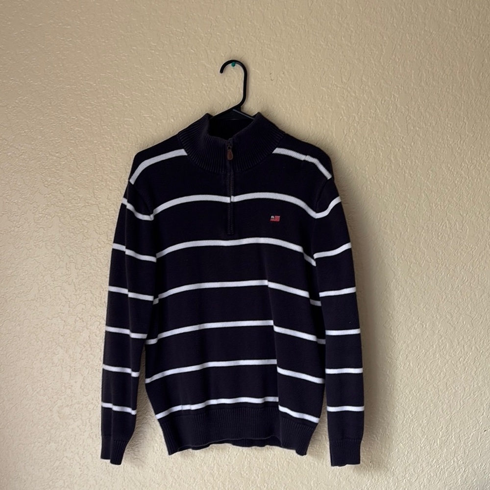 Men's Black and White Striped Sweater